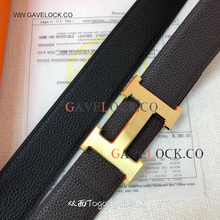 Copy Hermes Epsom Brown&Black Reversible Belt Brushed buckle